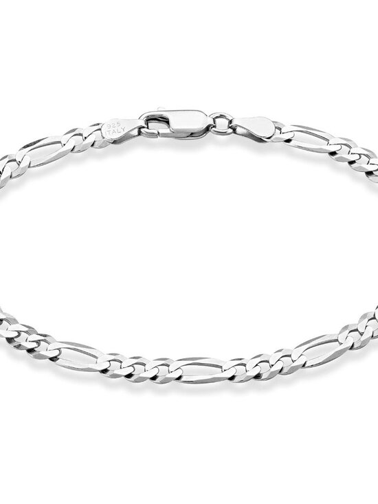 Jewelry - Solid 925 Sterling Silver Italian 5mm Diamond-Cut Figaro Chain Bracelet for Wome
